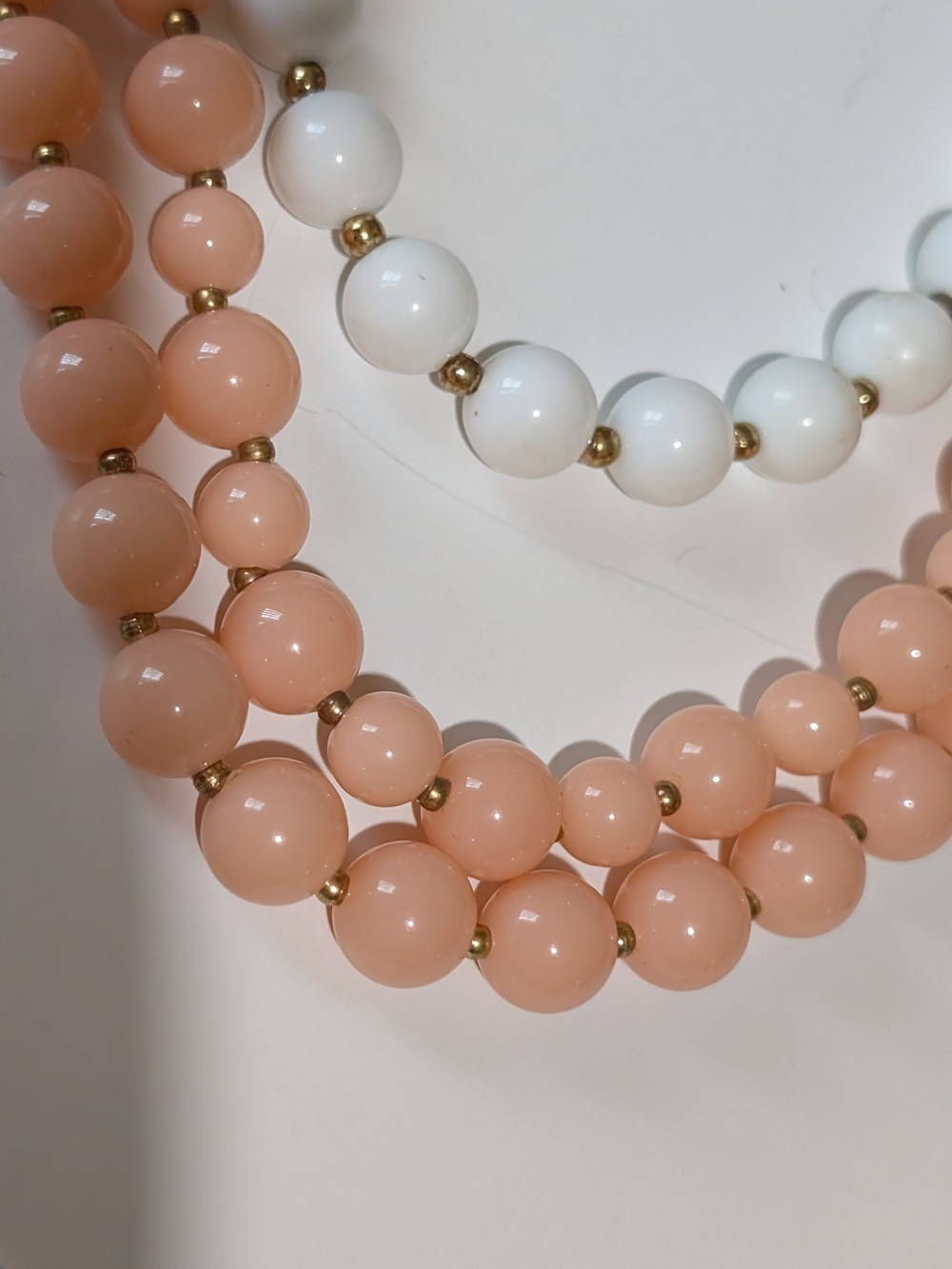 Women’s Two-Strand Peach and White Beaded Necklaces (3 different necklaces)